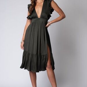 Elegant Dark Green Stillwater Midi Jessie Evening Dress